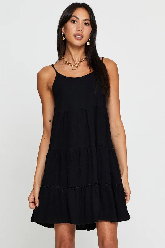 Black Fit And Flare Dress Sleeveless Scoop Neck