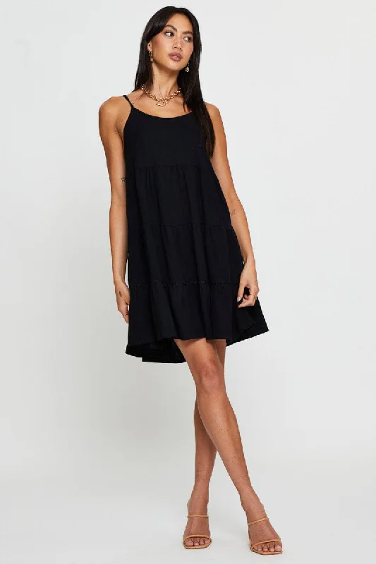 Black Fit And Flare Dress Sleeveless Scoop Neck