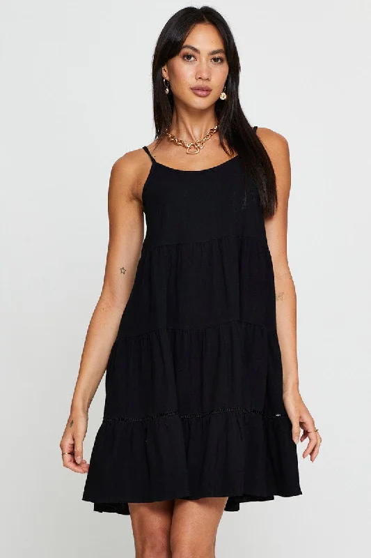 Black Fit And Flare Dress Sleeveless Scoop Neck