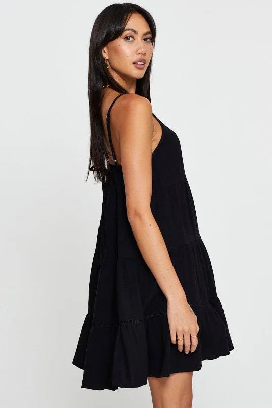 Black Fit And Flare Dress Sleeveless Scoop Neck