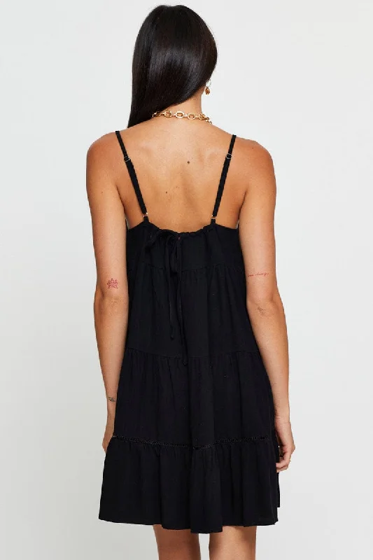 Black Fit And Flare Dress Sleeveless Scoop Neck