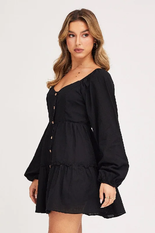 Black Linen Skater Dress