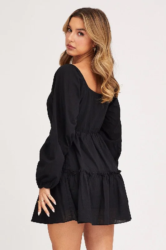 Black Linen Skater Dress