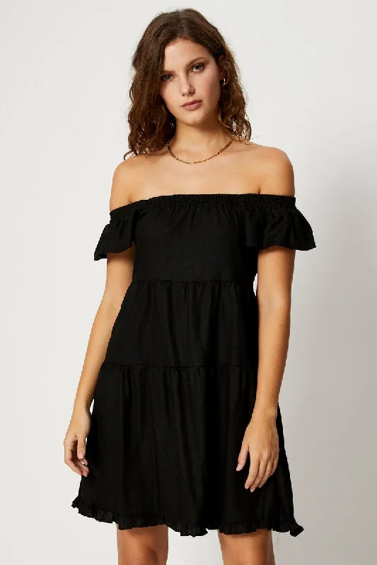 Black Tiered Smock Dress