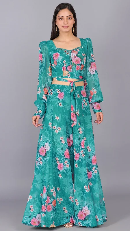 Floral Embroidered Puff Sleeves 2 Pcs