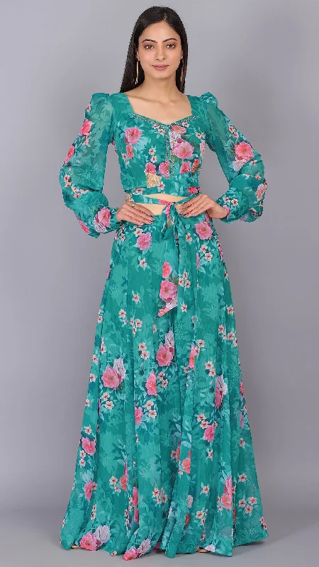 Floral Embroidered Puff Sleeves 2 Pcs