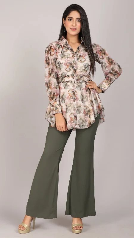 Floral printed shirt with bell bottom co-ord set