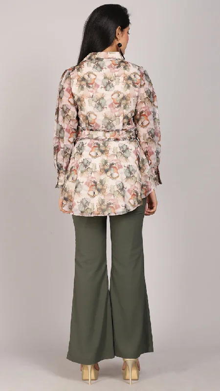 Floral printed shirt with bell bottom co-ord set