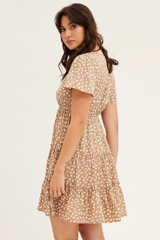 Geo Print Button Front Skater Dress