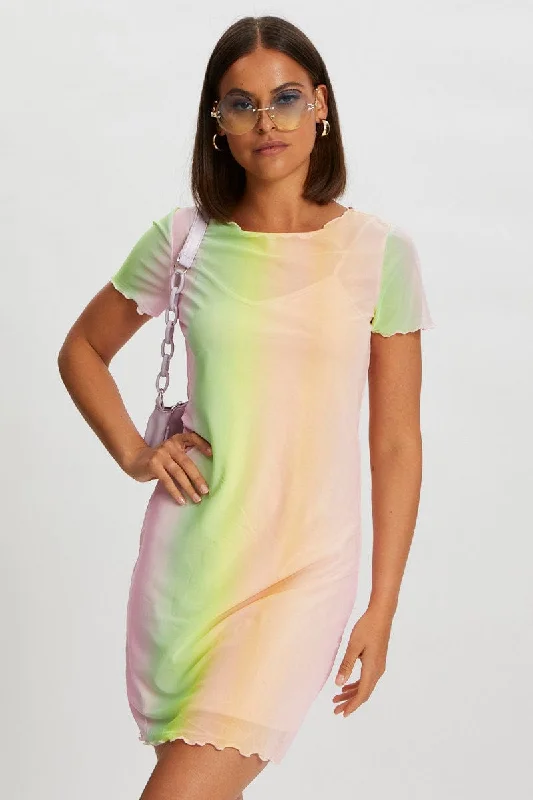 Multi Tie Dye Mesh Dress