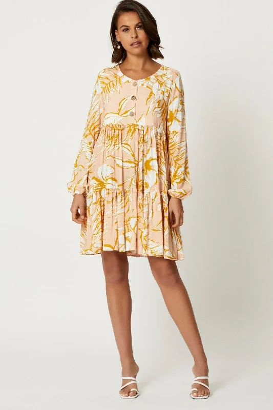 Print Button Front Dress