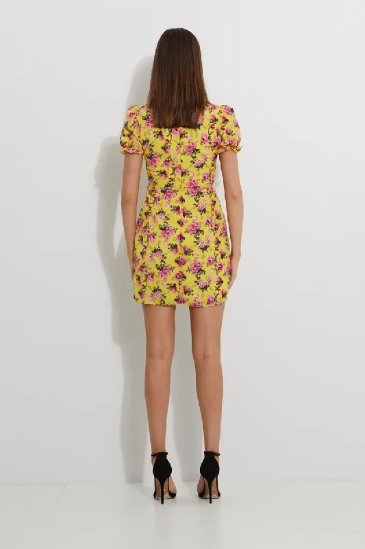 Print Ruched Front Keyhole Dress