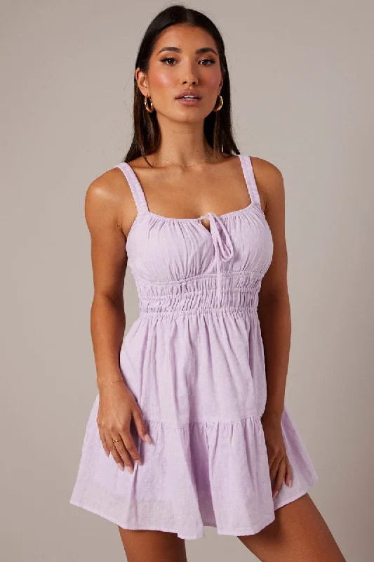 Purple Fit And Flare Dress Sleeveless