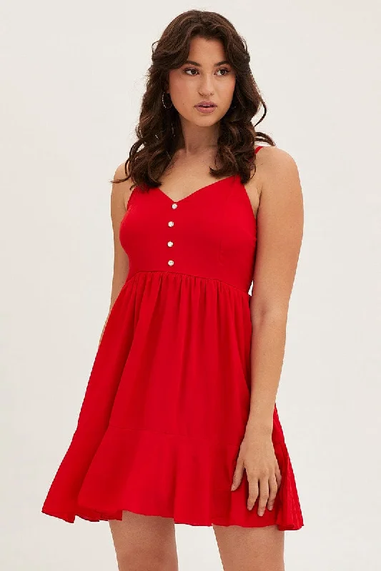 Red Chiffon Skater Dress