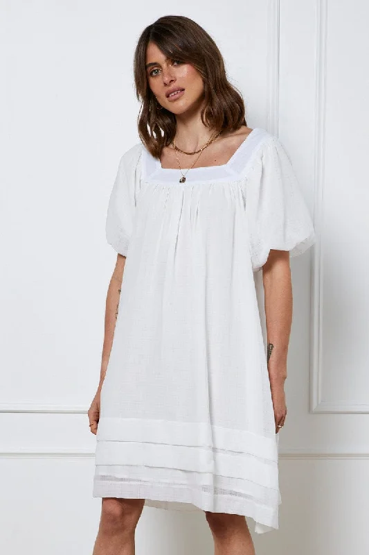 White A Line Dress Short Sleeve Round Neck