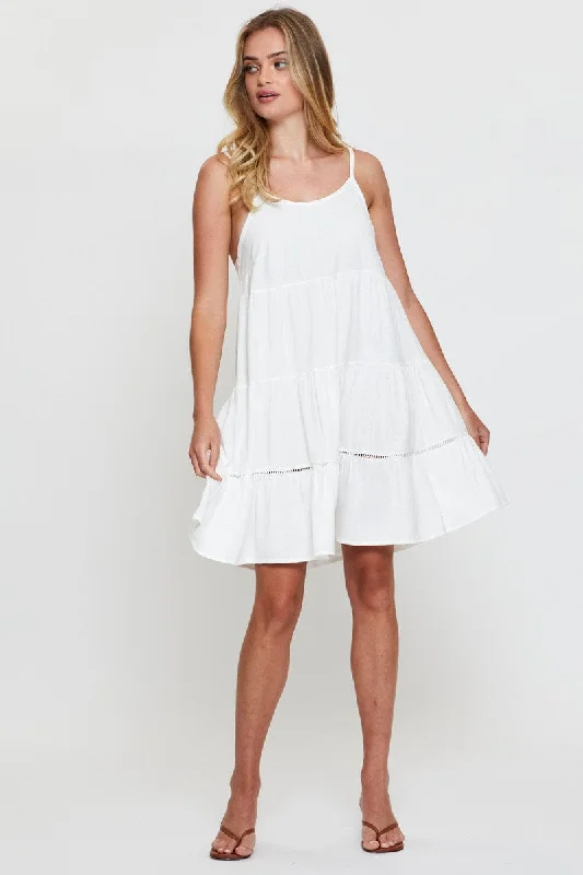 White Fit And Flare Dress Sleeveless Scoop Neck