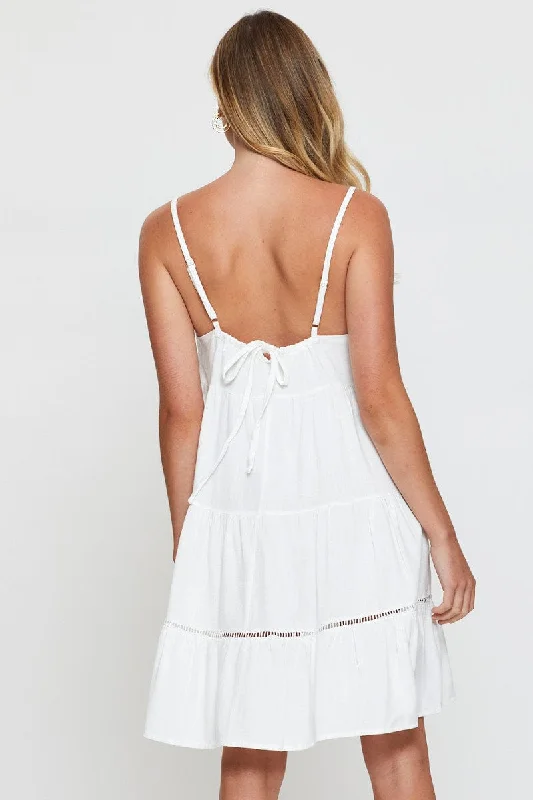 White Fit And Flare Dress Sleeveless Scoop Neck