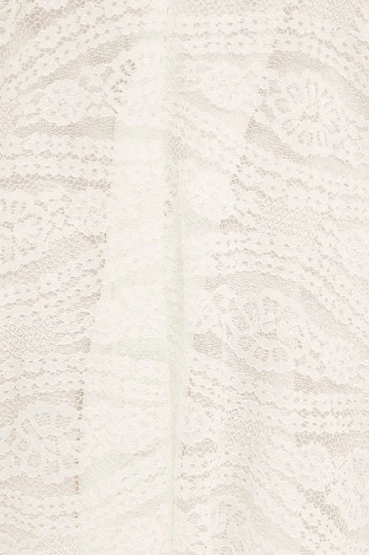 White Lace Trim Circle Skirt Dress