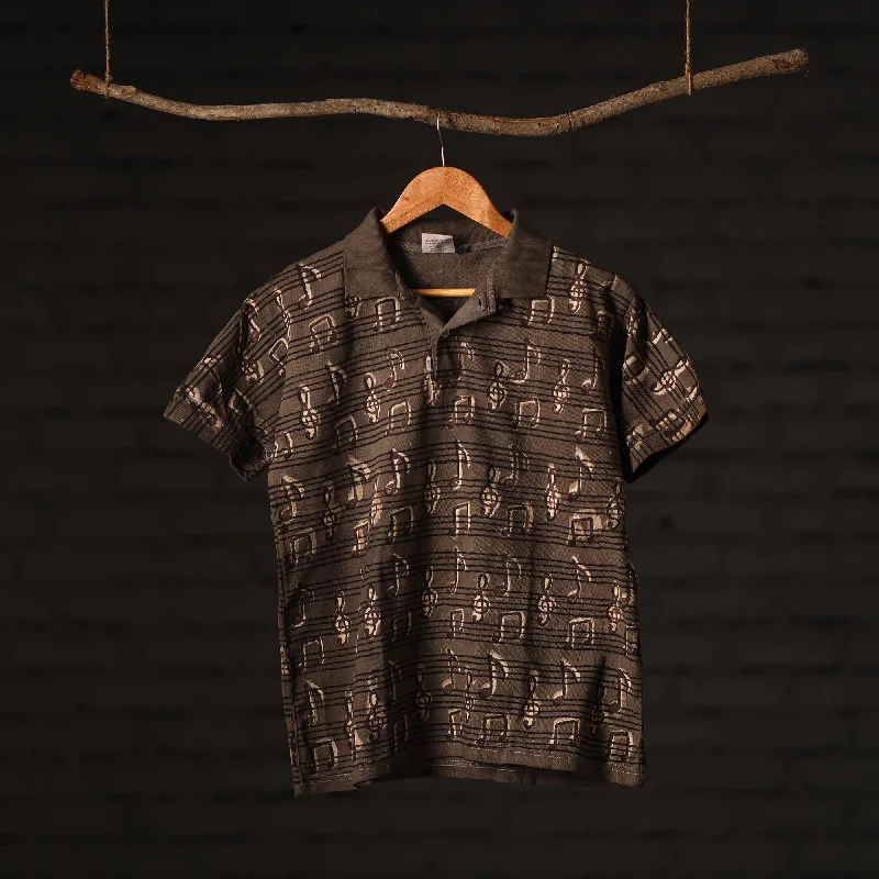 Brown - Bindaas Natural Dyed Art Block Print Polo Collar T-shirt in Cotton