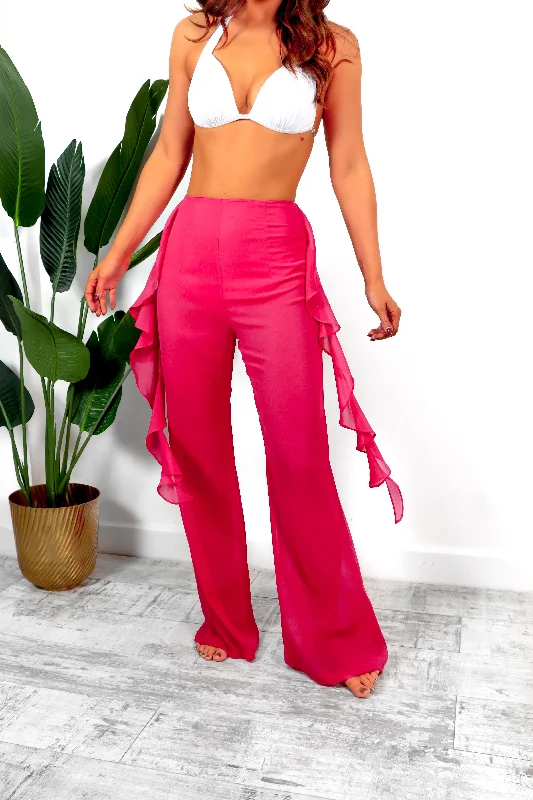 Are We Sheer - Fuchsia Ruffle Detail Sheer Trousers