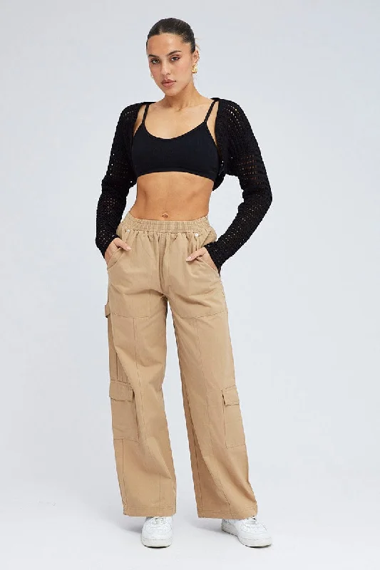 Beige Cargo Pants Wide Leg