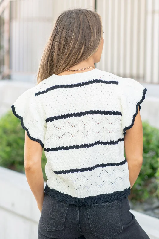 bibi-pointelle-contrast-striped-short-sleeve-knit-top