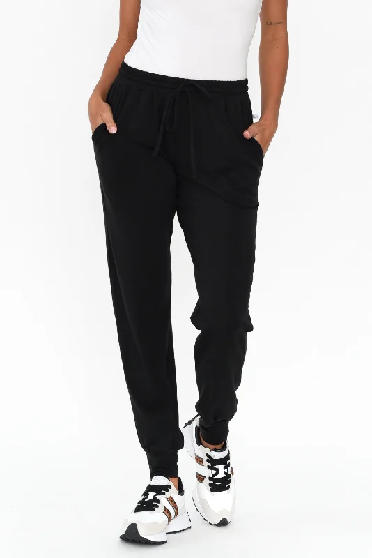 Black Cotton Everyday Tie Pants