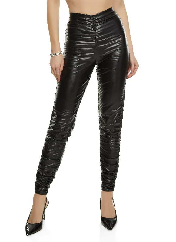 Faux Leather Fleece Lined Stacked Leggings