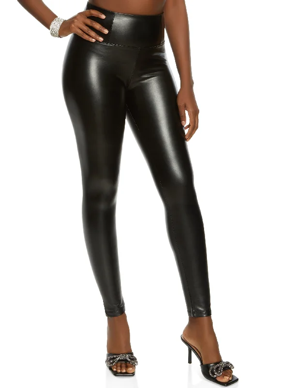 Faux Leather Fleece Lined Waistband Leggings