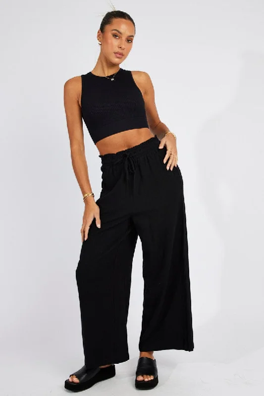 Black Wide Leg Pants High Rise