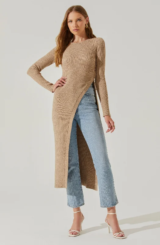 Bray Ribbed Knit Hi Slit Sweater