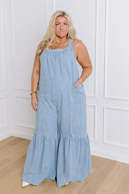 Downtown Nashville Denim Wide Leg Jumpsuit Curves