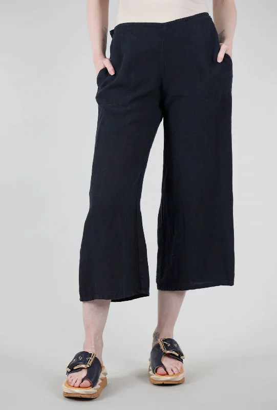 Linen Flat-Front Crop Pant, Ink