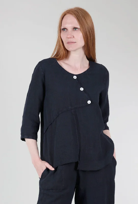 Linen Pleat Button Top, Ink