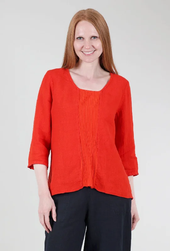 Linen Rib Insert Top, Coral