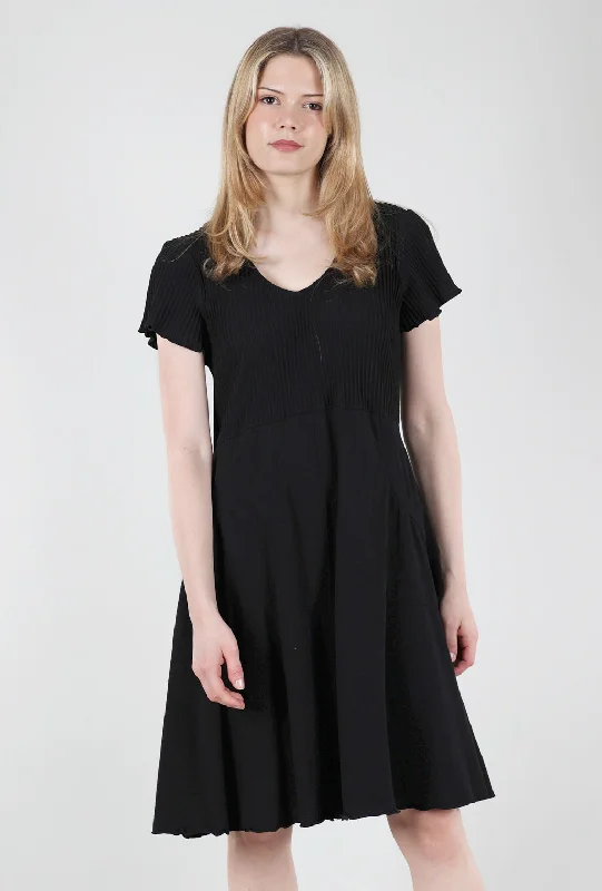 V-Neck Combo Tee Dress, Black