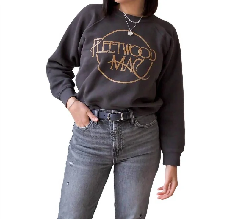 Fleetwood Mac Circle Logo Ralgan Crew Sweatshirt In Washed Black