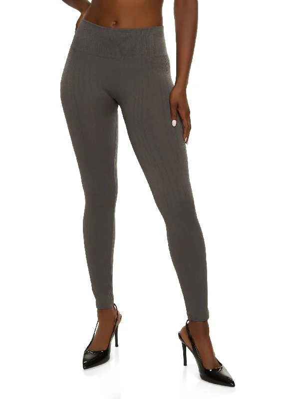 Basic Textured Knit Fleece Lined Leggings