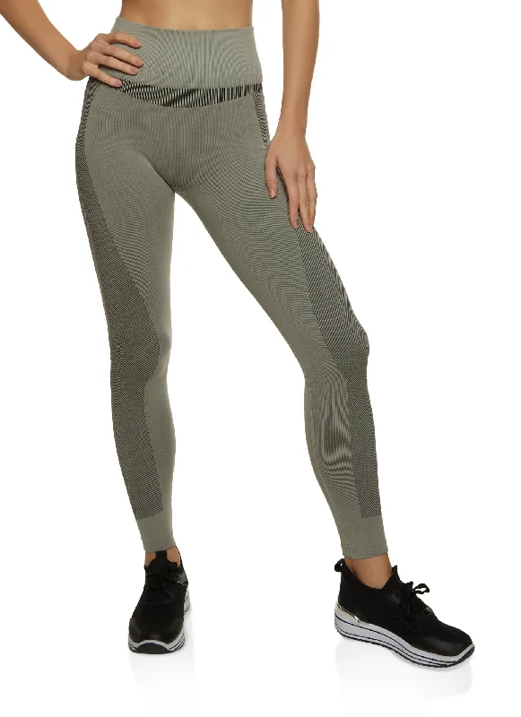 Seamless Textured Waistband Ribbed Leggings