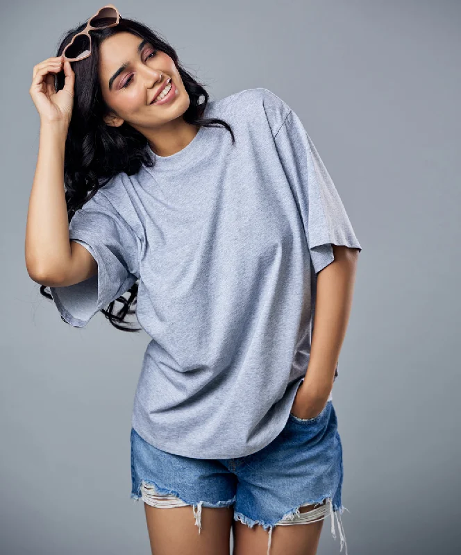 Grey Marl Solid Oversized Tshirt