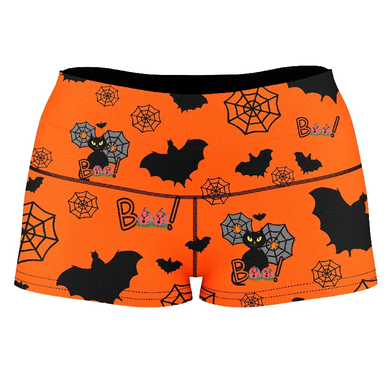 Halloween Black Cats High-Waisted Women's Shorts