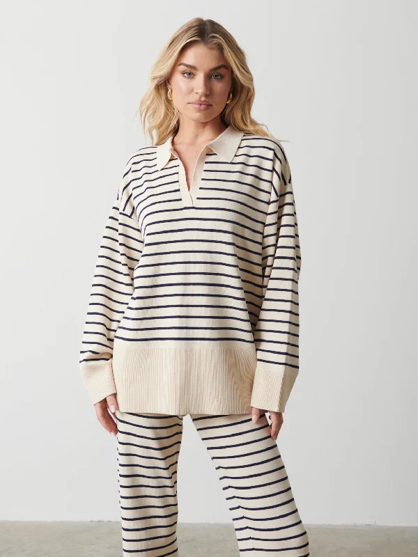 Hayden Striped Jumper - Cream and Navy