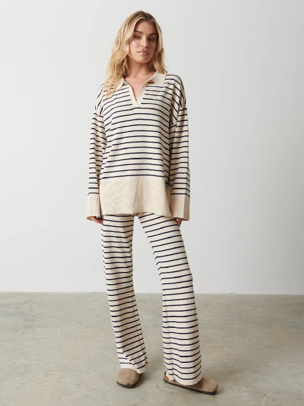 Hayden Striped Trouser - Cream and Navy