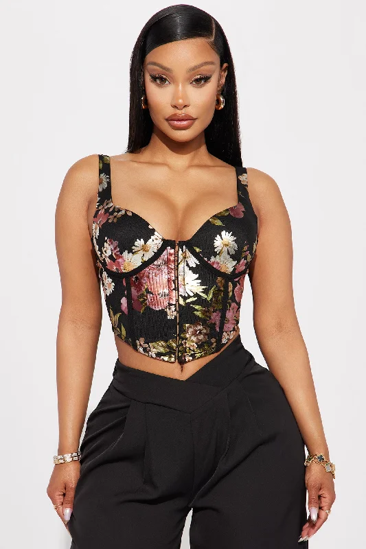 He Loves Me Floral Corset Top - Black/combo