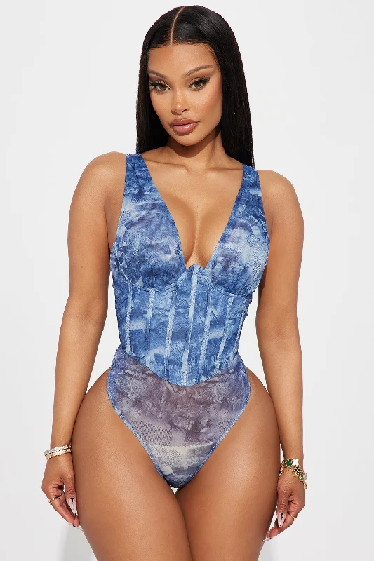 In your Mind Mesh Bodysuit - Blue/combo