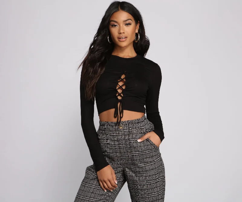 Lace-Up Jersey Knit Crop Top