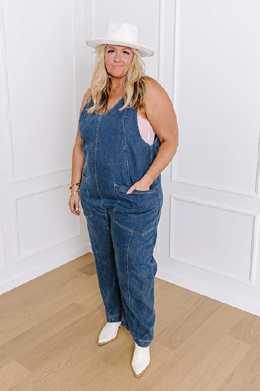 Latte Break Denim Jumpsuit Curves