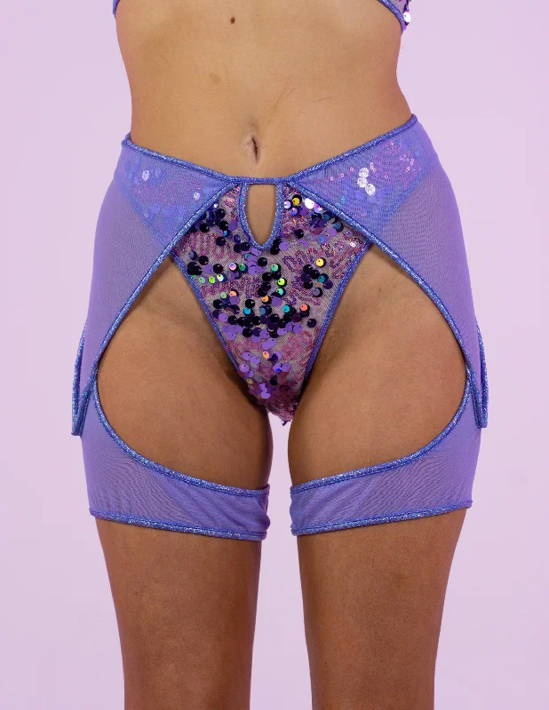 Lavender Sequin Disco Chap Shorts