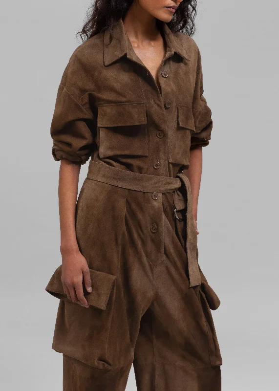 Linda Suede Jumpsuit - Brown