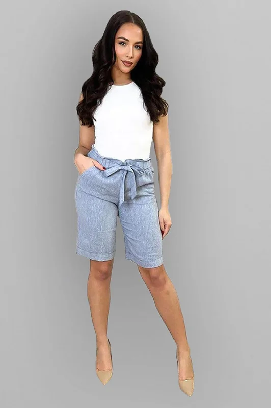 Linen Blend Paper Bag Waist Smart Shorts